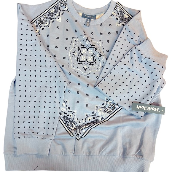 Modcloth Fade Denim Blue Bandana Graphic Sweatshirt Soft Fleece Cotton Crew Neck - Picture 4 of 6